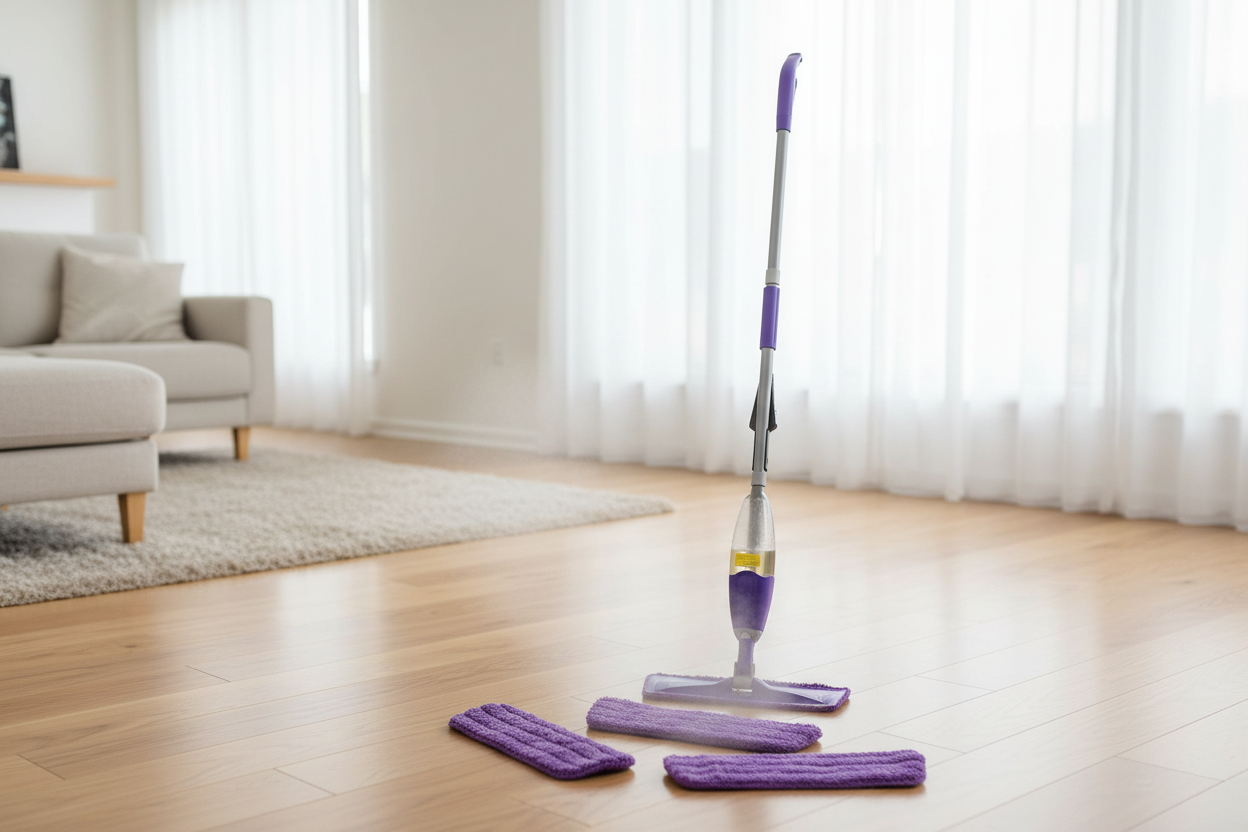 Mistal Spray Mop System lifestyle hero image on hardwood floor